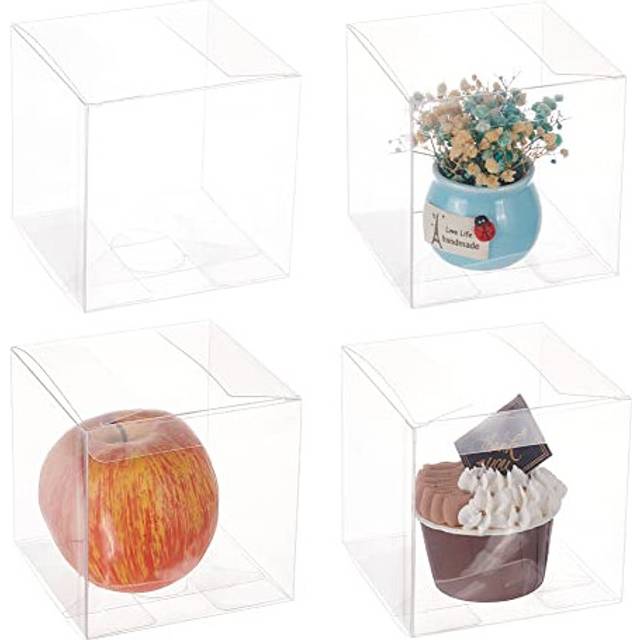 BENECREAT 20PCS Large Clear Wedding Favour Boxes, 10x10x10cm Square PVC Transparent Gift Boxes for Candy Chocolate Birthday Party Gift Wrapping