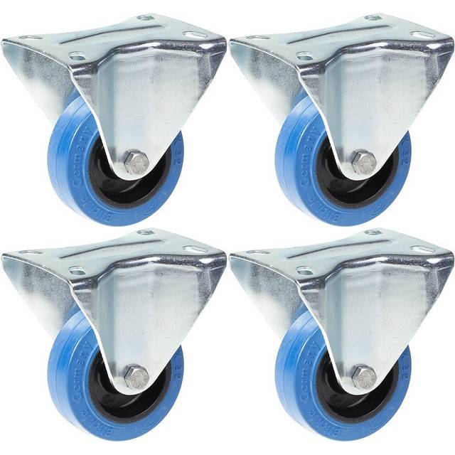"80mm 3"" castor blue rubber fixed strong 560kg capacity, set of 4"