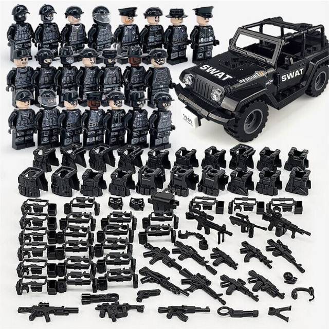 23PCS Military Soldiers Black SWAT Jeeps Minifigures Toys Fit Lego