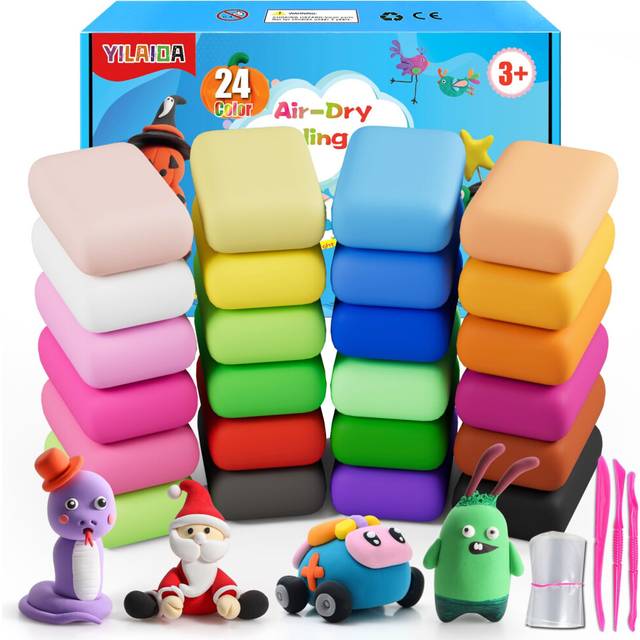 Air Dry Clay, 24 Colors Creative Educational Magic Clay Non Toxic Ultra Light Modeling Clay Best Gift for Boys Girls Perfect for Birthday Christmas