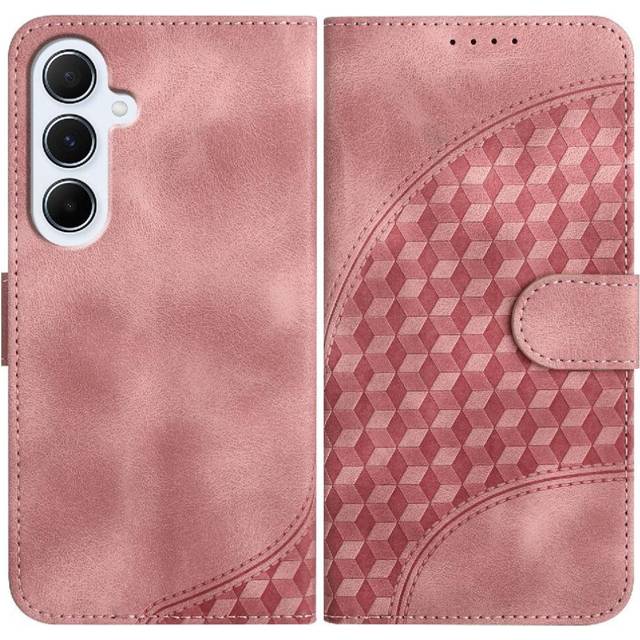(Pink) Flip Case for Samsung Galaxy A56 Geometric Pattern Pu Leather Flip Cover Magnetic Card Holder Shockproof Leather Case Flip Business