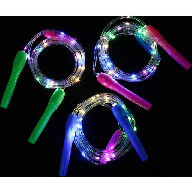 Jump Rope, 3pcs Glowing LED Light Up Fitness Rope, Adjustable Length, Plastic Handle, Random Color, Fast/Slow Flashing Modes, For Exercise and Party