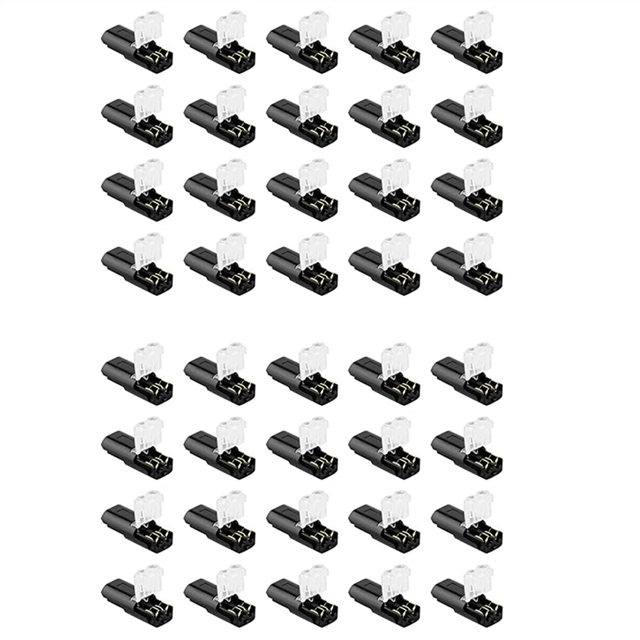 Double-Wire Plug-in Connector+Locking Buckle, No Wire Stripping Cutting 2 Way Pin LED Connector for AWG 20-24 40PCS