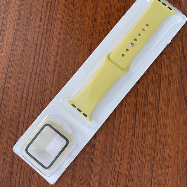 (Yellow, 38MM) VAORLO Glass+Case+Strap Apple Watch Band and Protective Shell Silicone Protection iWath Watch Band Case 2 in 1 For iWatch 23456