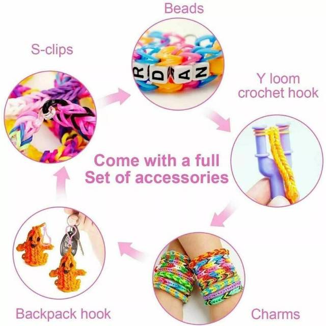 600pcs Assorted Colour Rubber Kit Box Loom Bands Diy Bracelet Making Set Toy