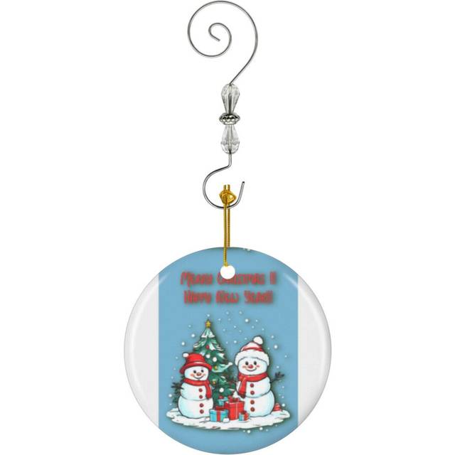 (Merry Christmas ! Happy New Year! Snowman With Gifts_8535) Christmas Ornaments Ceramic with Crystal Hook Xmas Handmade Tree Decorations KeepsakeÂGif