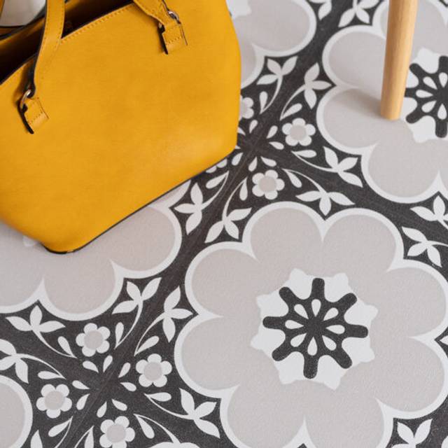 DAPHNE BLACK peel and stick vinyl floor tiles