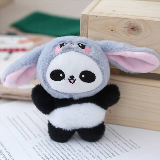(Gray) Lovely Stuffed Panda Keychain For Girls Customizable Cute Plush Keyring In Multiple Colors