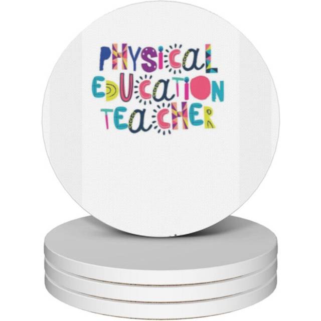 (Cute PE Teacher Gift Idea Back To School=2724) Ceramic Coasters Set of 4 Xmas for Drink Wine Beer Bar with Cork Base Housewarming Birthday Christmas