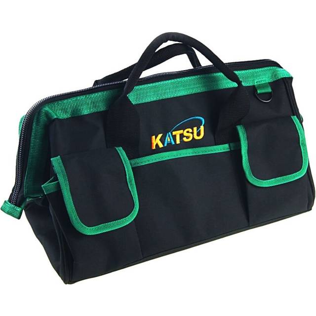 KATSU Small Tool Bag 40 x 23 x 25cm Multi Purpose Durable Double Canvas Tools Storage Organiser Wide Open Mouth with 6 Exterior Pockets 552138