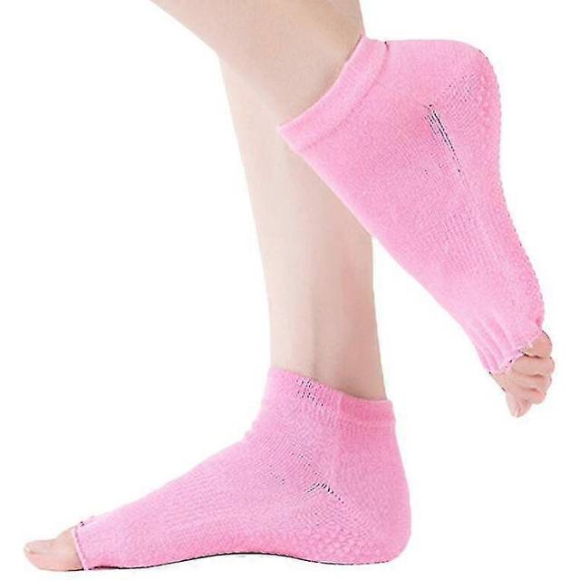 (5Pairs, Pink) Women Yoga Sock Pilates Ballet Non Slip Toeless Dance Half Toe Grip Socks -NMAOV