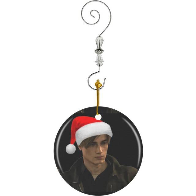 (Leon Scott Kennedy With A Christmas Resident Evil 4 Remake_3848) Christmas Ornaments Ceramic with Crystal Hook Xmas Handmade Tree Decorations Keepsak