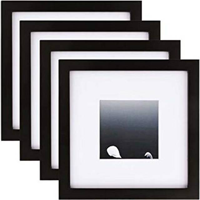 EGOFINE 8x8 Photo Frames Set of 4, Freestanding and Wall Mounting Square Picture Frames Solid Wood, Black