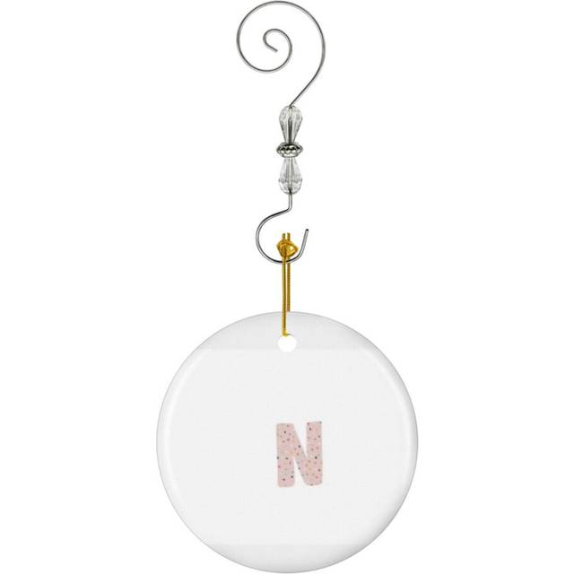 (Initial Monogram N-5147) Christmas Ornaments Ceramic Charm with Hook Crystal Handmade Xmas Tree Decorations KeepsakeÂStocking Stuffer