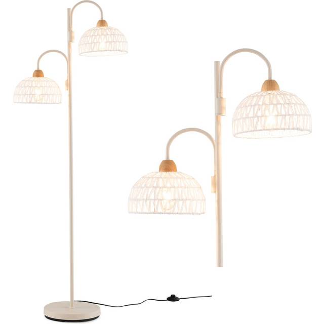 2-Light Floor Lamp Rotating Tree Lamp w/ Foot Switch & Woven Lampshades
