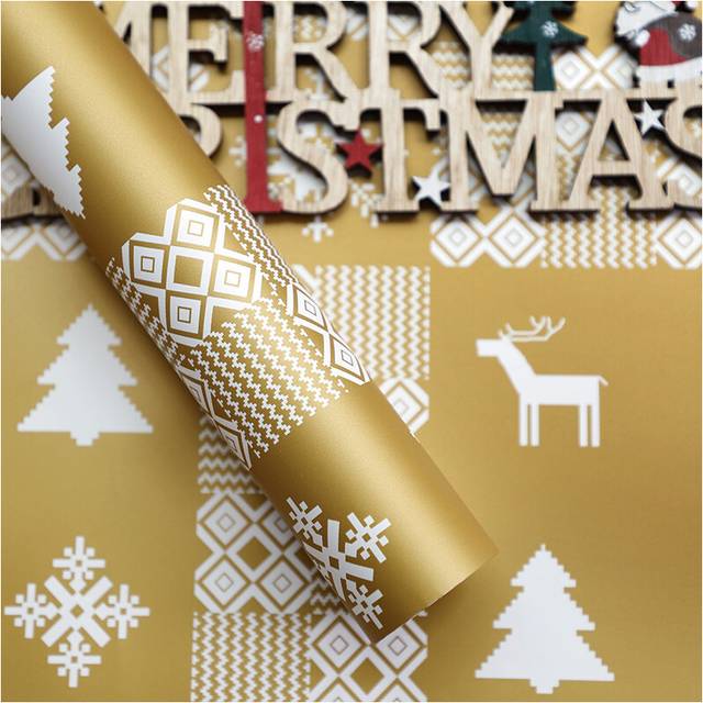 (Christmas Gift Box-Gold) Christmas gift waterproof wrapping paper Christmas apple bouquet flower wrapping paper Christmas gift wrapping paper