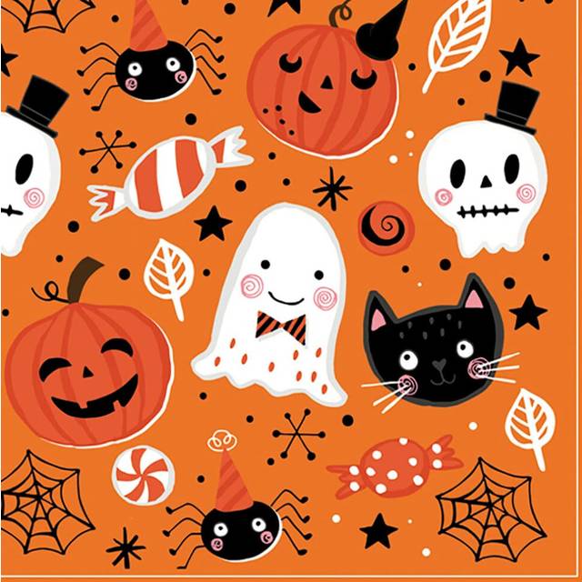 3-Ply Halloween Theme Decoupage Serviettes Tissue Paper Napkins Serviettes 33cm x 33cm - Pack of 20 (Orange Halloween Booo)