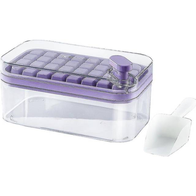 (B, Purple) Ice Cubes Tray With Lid Bin And Scoop Square Ice Cubes Molds With Storage Box Ice Maker Trays For Freezer With Container And Removable Cov