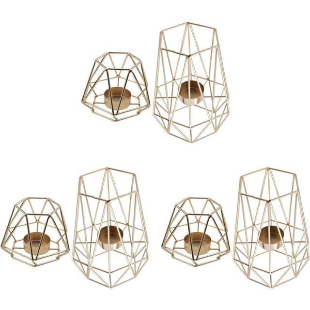 Set of 6 Gold Geometric Metal Tealight Candle Holders for Living Room & Bathroom Decorations