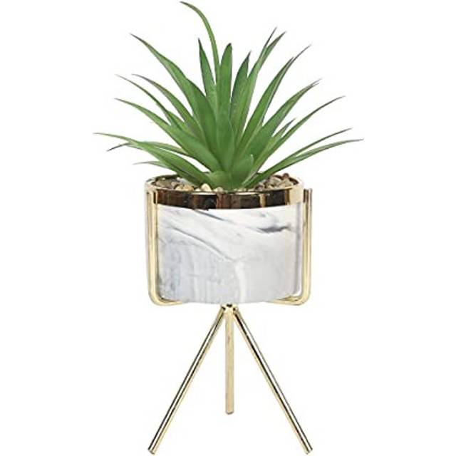 Sleepdown Halo Green Leaf Marble Stand Faux Artificial Succulent Plant for Home Office Bathroom Decor Indoor Decoration Aesthetics