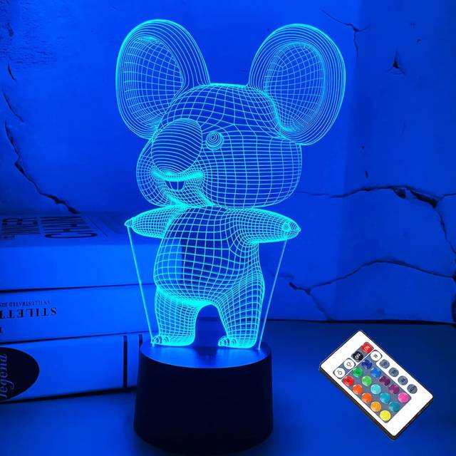 3D Koala Night Light Animal Illusion LED Lamp for Kids' Room Decoration with Remote Control 16 Color Changing Unique Xmas Halloween Birthday Gif
