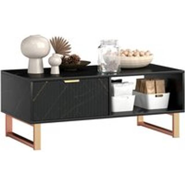 HOMCOM Coffee Table - Living Room Table with Drawer and Open Shelves - Black | TJ Hughes