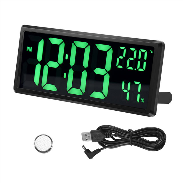LED Digital Wall Clock, Large Digits Display,Indoor Temperature&Humidity,for Farmhouse, Home,Classroom,Office Green