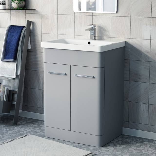 Nes home matte grey 600mm freestanding basin vanity unit