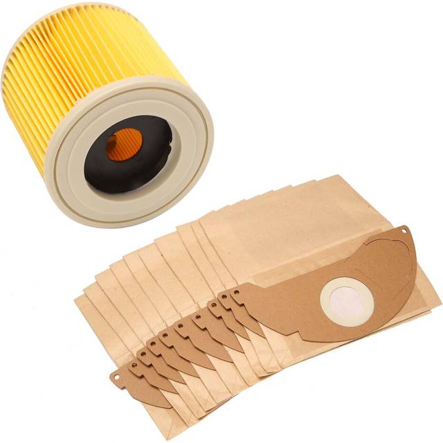 Compatible Karcher Wet&Dry Wd2 Vacuum Cleaner Filter And 10x Dust Bags
