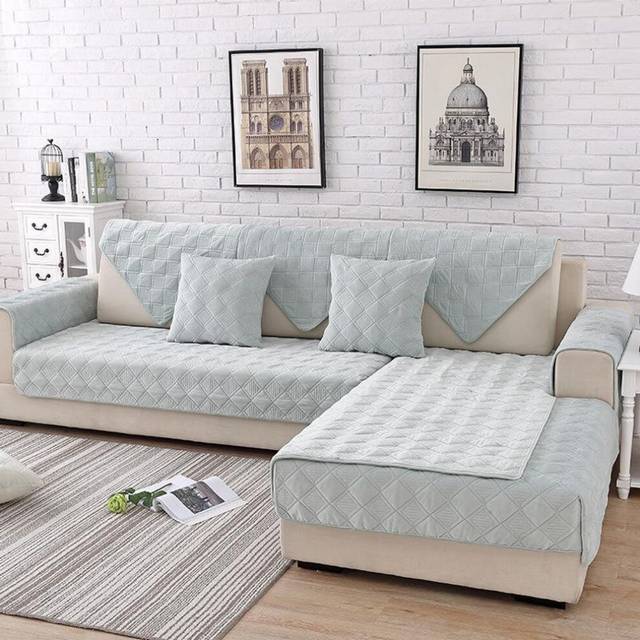 (light grey, 110*210) Four Seasons Universal Short Plush Sofa Cushion New Thickened Non-slip Cover Cloth Cushion Full Package Anti-cat Scratch Sofa Un