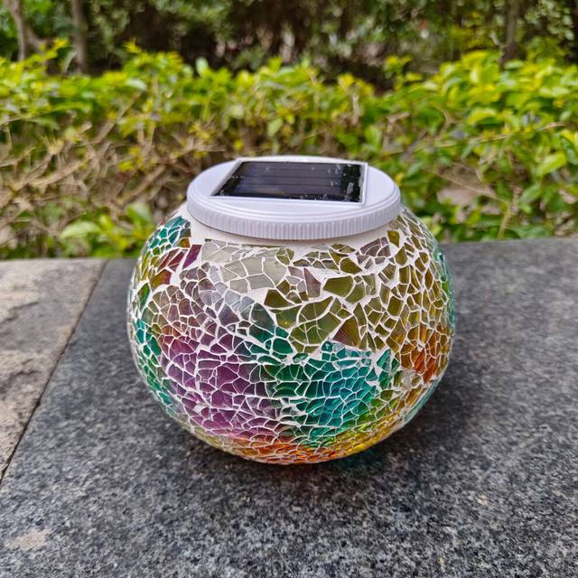 (Style A) Color Solar Changing Glass Mosaic Sphere Led Garden Light Lanterns Rainbow Gift