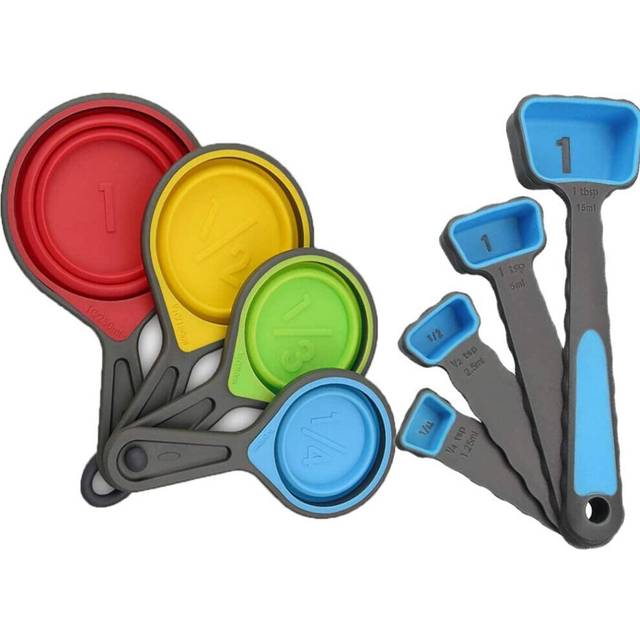 Foldable Silicone Measuring Cups and Measuring Spoons Set, Measuring Spoons for Cooking Baking Dosing Dosing Aid