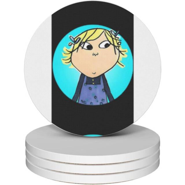 (Charlie Fictional Children - Charlie Brother=6730) Ceramic Coasters Set of 4 Xmas for Drink Wine Beer Bar with Cork Base Housewarming Birthday Christ