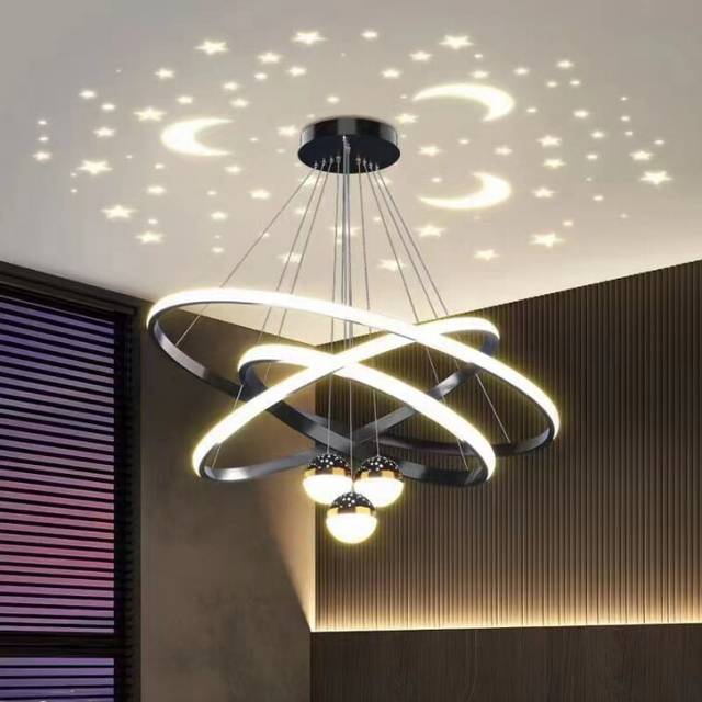 (black 100w) Hall Chandelier Modern Simple Starry Sky Nordic Bar Lamps
