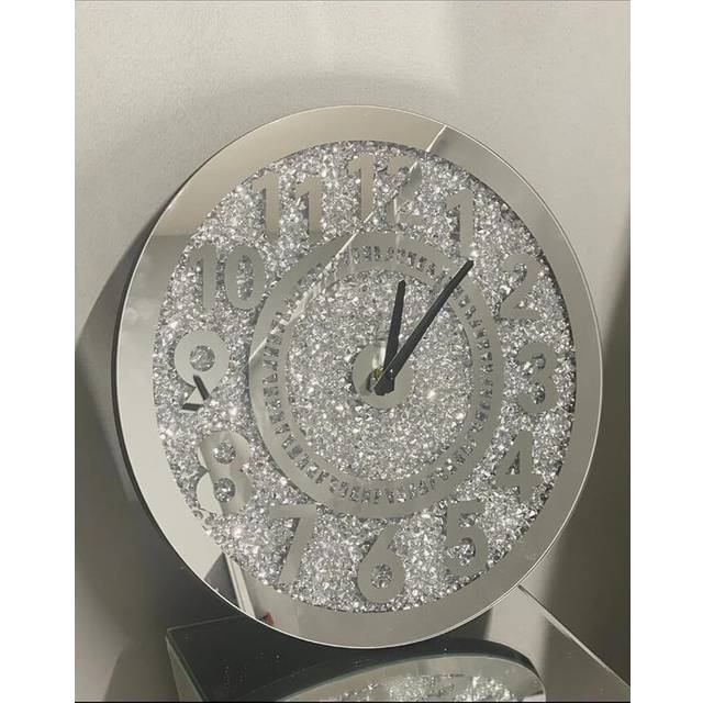 Silver Crystal Crushed Diamond Mirror Wall Clock 40 cm Home Decoration