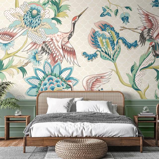 Origin Murals Cranes In Flight Blue Wall Mural