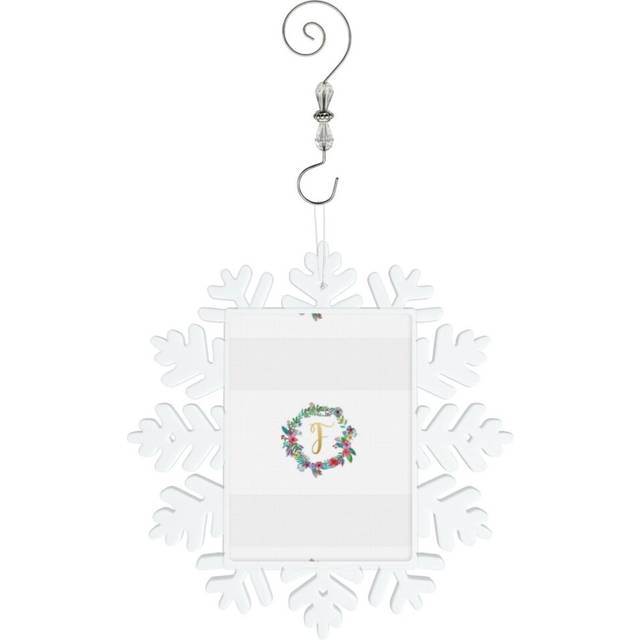 (Floral Initial Wreath Monogram F=9363) Christmas Ornament Snowflake Tree Decoration Car Hanging Charm Gift with Hook Keepsake for Friends Family