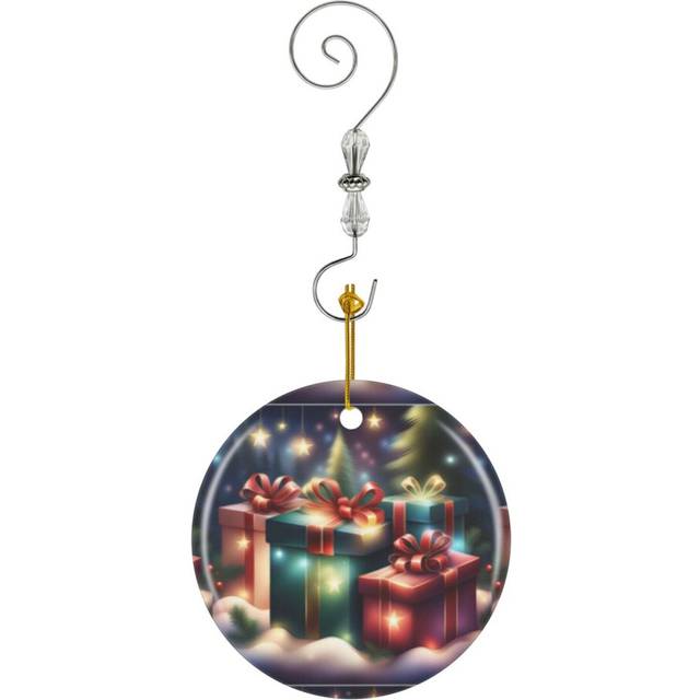 (Under The Tree Christmas Gifts Presents With Bows_3878) Christmas Ornaments Ceramic with Crystal Hook Xmas Handmade Tree Decorations KeepsakeÂGifts