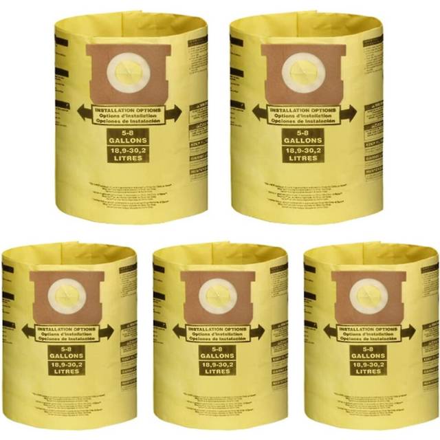 5 Pack Vacuum Dust Filter Bags for 5-8 Gallon Shop Vac Wet Dry Vacuum Cleaners, 90661 906-61 906610