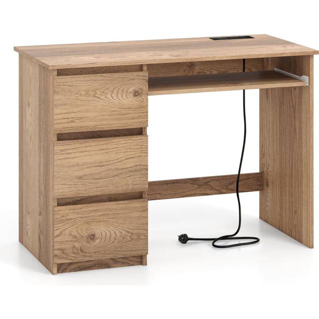 Computer Desk Modern Office Desk w/Power Outlet & Keyboard Tray-Natural