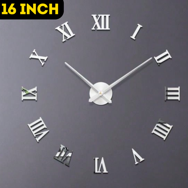 (Silver~16inch) 3D DIY Wall Clock  For Home Decoration