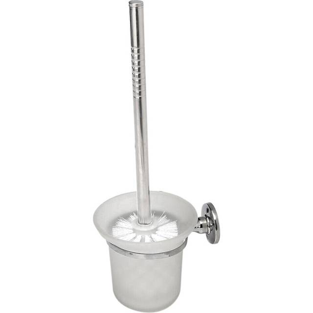 Chrome Round Toilet Brush and Frosted Glass Toilet Brush Holder