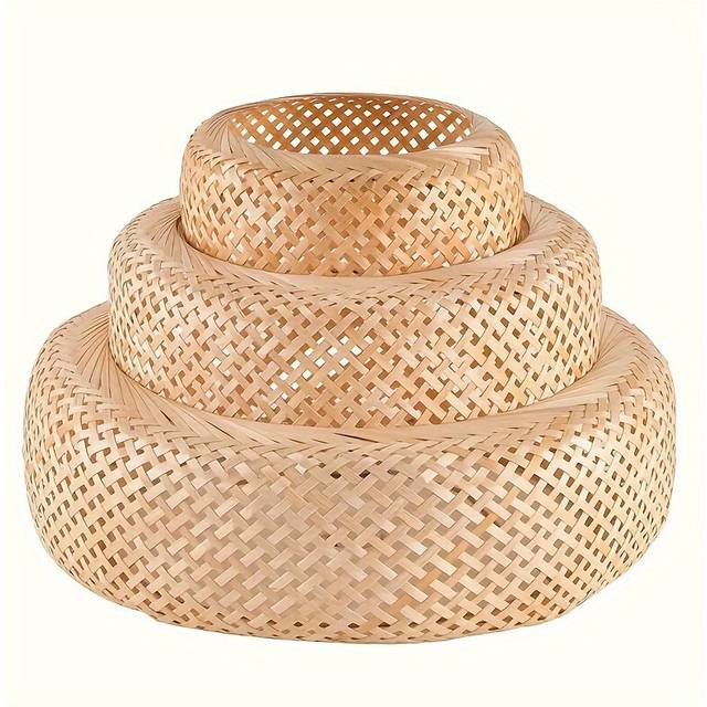 (45cm*45cm*30cm) Artisan Crafted, Boho Chic Handwoven Rattan Pendant Light - Modern Triple-Layer Tower Design for Farmhouse, Bedroom, Living Room,  Ca