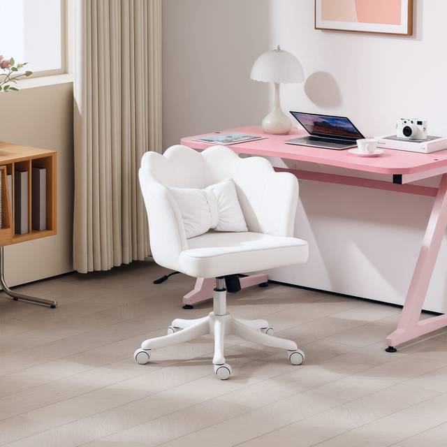 HOMCOM Armless Desk Chair Home Office Chair w/ Wide Seat Tilt Function White, White