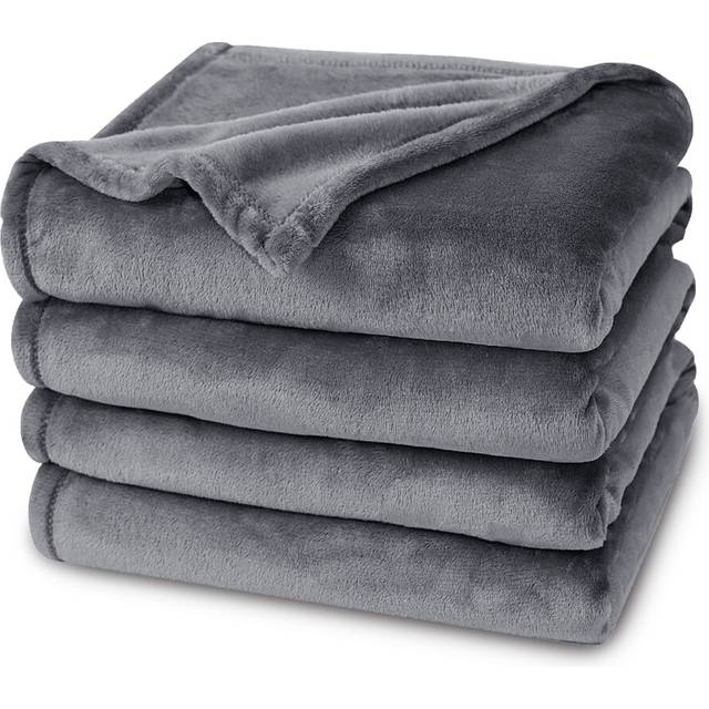 (GREY, SUPER KING) Faux Fur Fleece Throw Soft Warm Bed Blankets