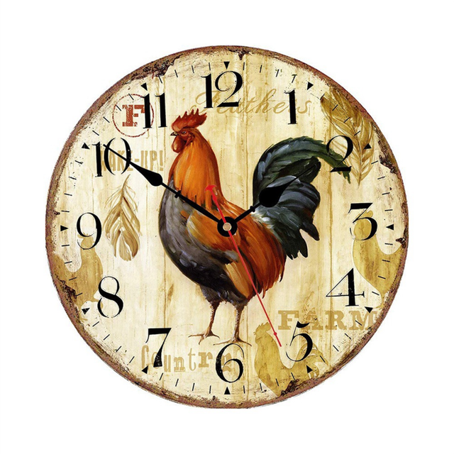 10 Inch Rustic Rooster Silent Non Ticking Wall Clock