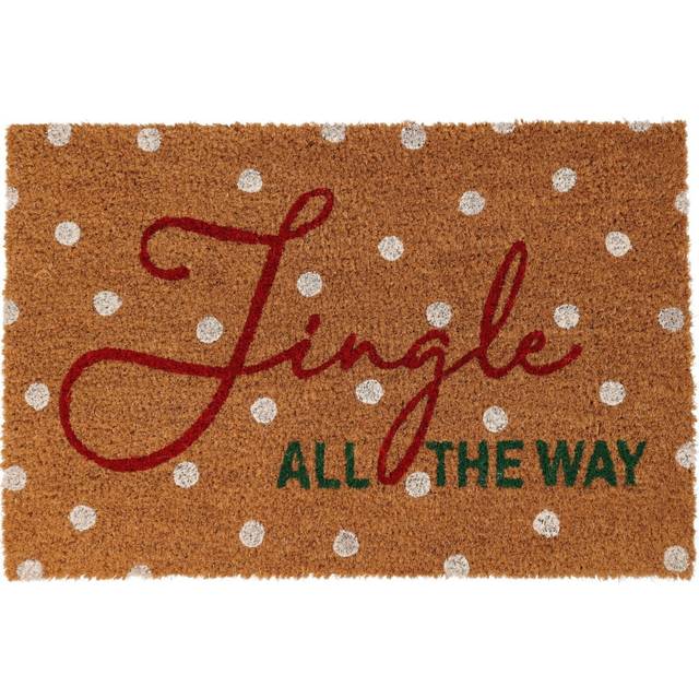 Jingle All The Way Christmas Doormat | Rectangular Entrance Christmas Welcome Door Mat | Non-slip PVC Backed Natural Coir Festive Doormat - 59x39cm