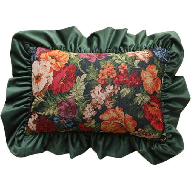 (Green, 30x50cm) Vintage Floral Ruffled Throw Pillow Covers, Soft Decorative Pillow Covers, Jacquard Rustic Pillow Cases for Chair Sofa Home Decor