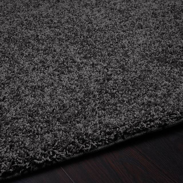 Charcoal Modern Plain Shaggy Polypropylene Rug - 100cm (Circle)