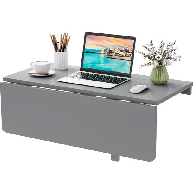 Wall Mounted Folding Table 80x60cm Drop-Leaf Floating Writing Desk-Grey